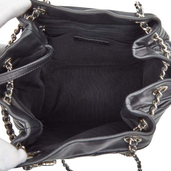 CHANEL Black Lambskin Leather Logo Shoulder Bag - Picture 9 of 13